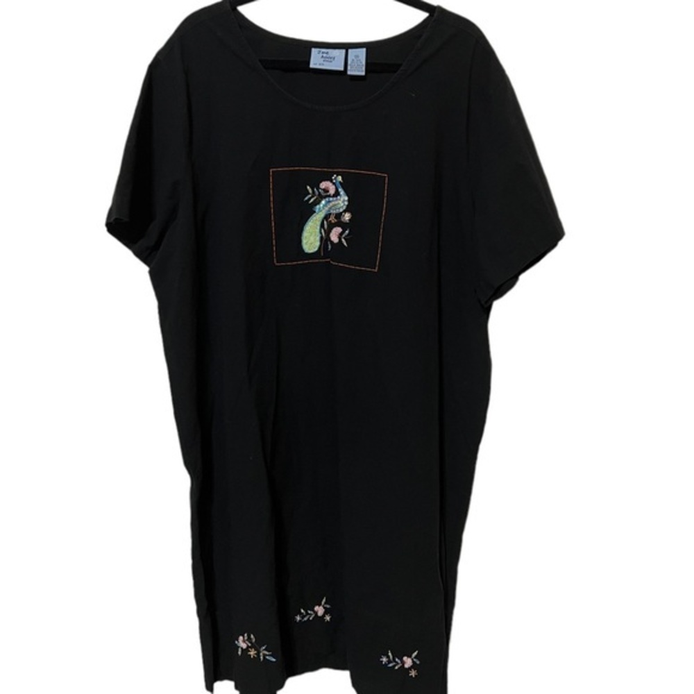 Jane Ashley Black Knee Length Dress With Peacock 100% Cotton Size 3XL